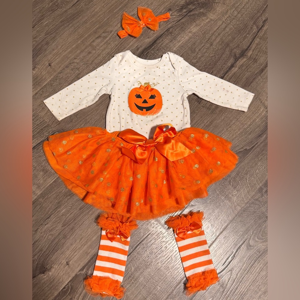 Baby Essentials Orange and White Pumpkin Tutu Set